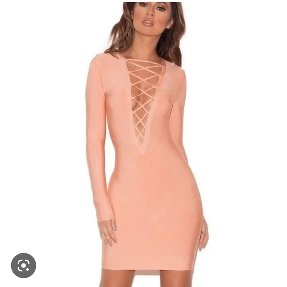 House of CB | Dresses | House Of Cb Reyna Peach Lace Up Bandage Dress |  Poshmark